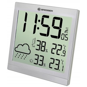 Метеостанция (настенные часы) Bresser TemeoTrend JC LCD с радиоуправлением, серебристая модель 73269 от Bresser