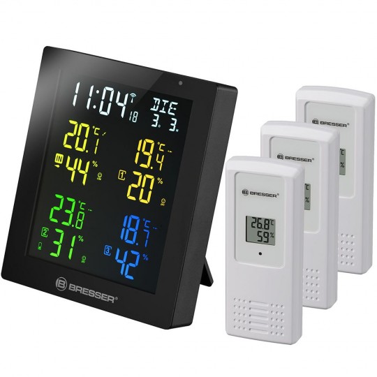 Метеостанция Bresser ClimaTemp Hygro Quadro с тремя датчиками, черная модель 77031 от Bresser
