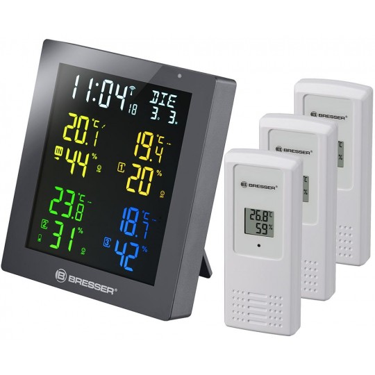Гигрометр Bresser ClimaTemp Hygro Quadro с тремя датчиками, серый модель 77138 от Bresser